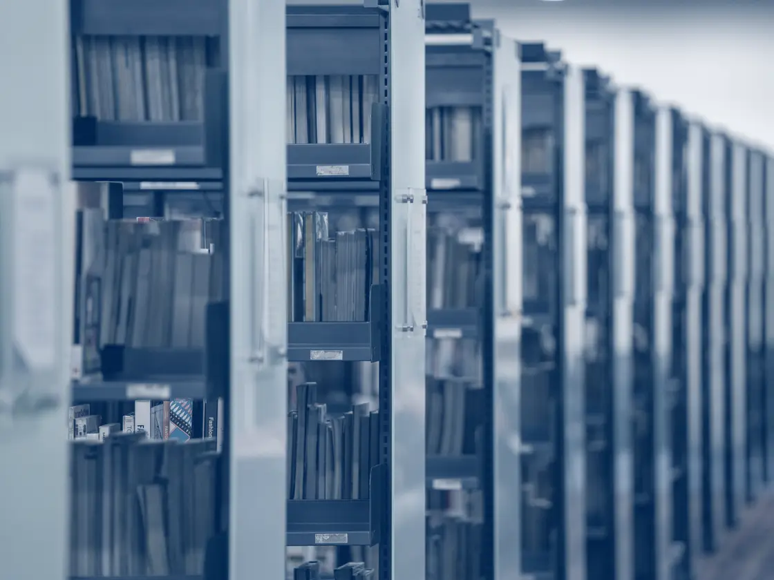 Rows of records shelving running off into the distance